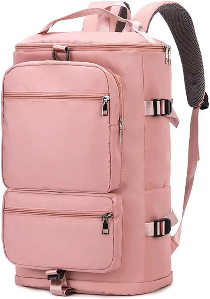 3-Way Travel Duffel Backpack/Water Resistant Wet Pocket Shoes Compartment/Duffle Weekender Bag/Sling Duffel/Gym & Casual Duffel (Pink)