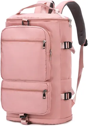 3-Way Travel Duffel Backpack/Water Resistant Wet Pocket Shoes Compartment/Duffle Weekender Bag/Sling Duffel/Gym & Casual Duffel (Pink)