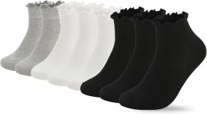 8 Pairs Frilly Socks Women,Ruffle Socks for Girl Women,Solid Color Lettuce Edge Comfort Breathable One Size 5-9