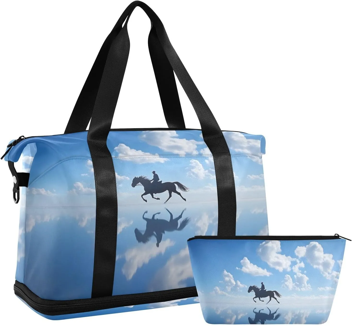 AIXIWAWA Duffel Bag Mirror Lake Horse Print for Travel Gym with Shoes Compartment Large Capacity with Toiletry Bag