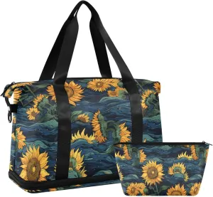ALAZA Sunflower Gym Bag Sports Duffel Bag with Shoes Compartment, Overnight Weekender Travel Tote Bag for Women Men Trip College