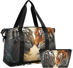 ALAZA Tigers Gym Bag Sports Duffel Bag with Shoes Compartment, Overnight Weekender Travel Tote Bag for Women Men Trip College
