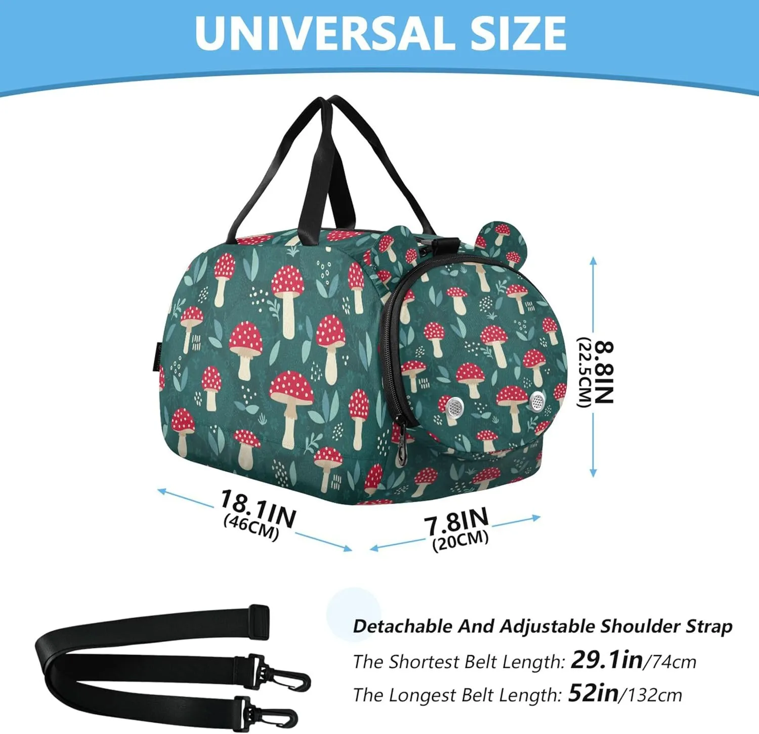 Amanita Mushroom Seamless Pattern Design Boy's Gym Duffel Bag with Shoes Compartment Multifunctional Travel Duffel for School Practice, Sports, Travel