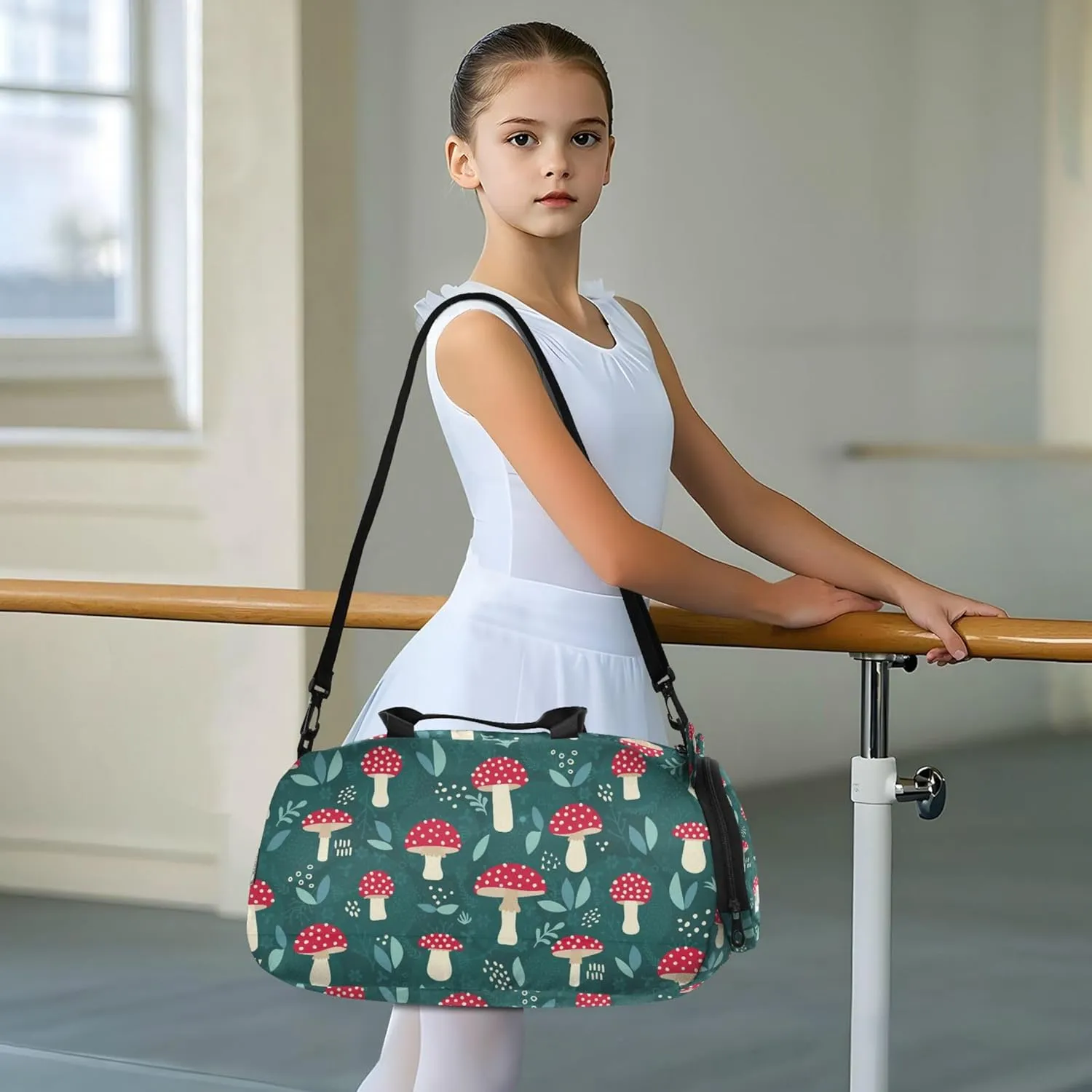 Amanita Mushroom Seamless Pattern Design Boy's Gym Duffel Bag with Shoes Compartment Multifunctional Travel Duffel for School Practice, Sports, Travel