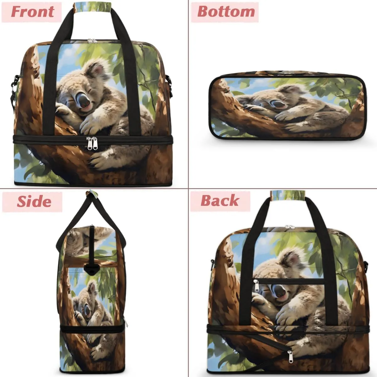 Animal Koala Print Foldable Travel Duffel Bag Overnight Weekender Bag with Shoes Compartment Sports Gym Bag for Men Women