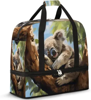 Animal Koala Print Foldable Travel Duffel Bag Overnight Weekender Bag with Shoes Compartment Sports Gym Bag for Men Women