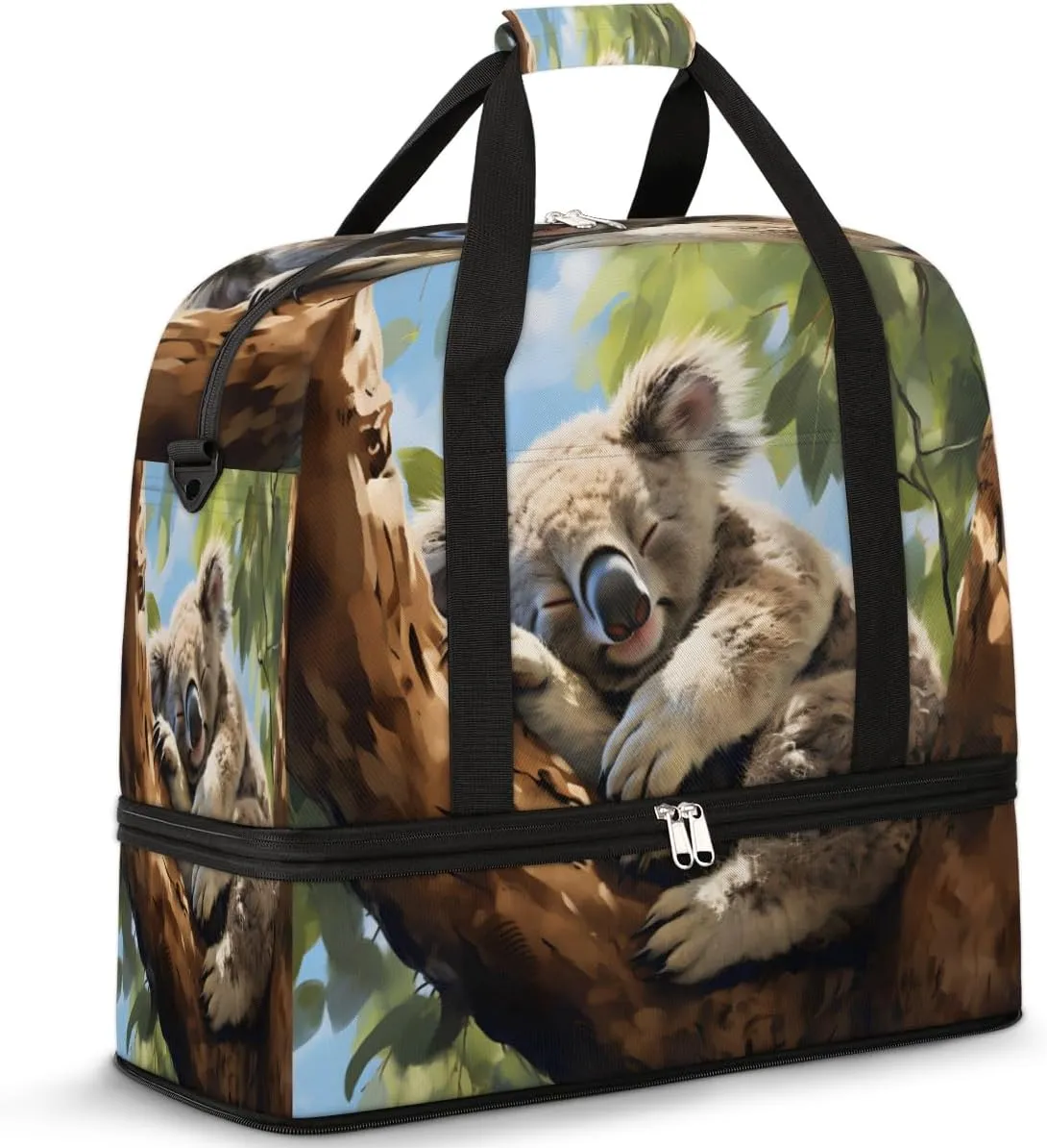 Animal Koala Print Foldable Travel Duffel Bag Overnight Weekender Bag with Shoes Compartment Sports Gym Bag for Men Women