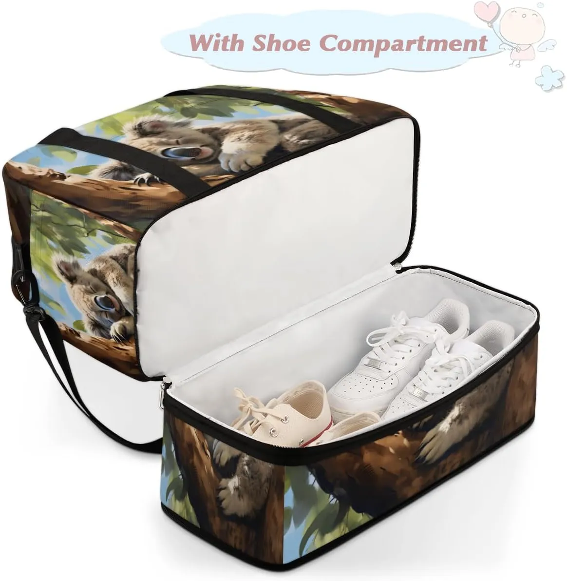 Animal Koala Print Foldable Travel Duffel Bag Overnight Weekender Bag with Shoes Compartment Sports Gym Bag for Men Women