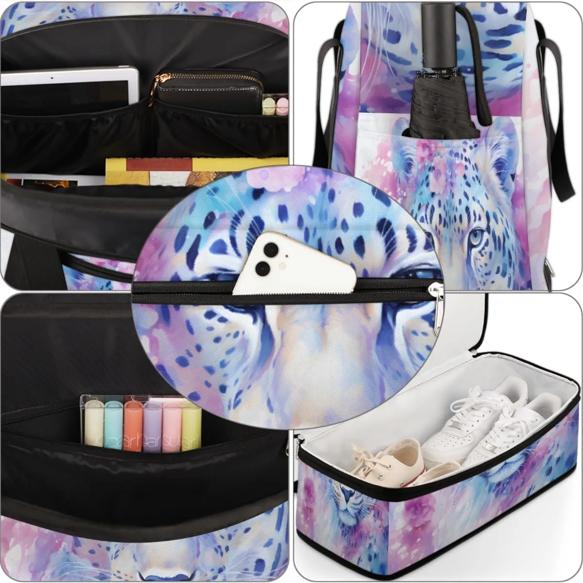 Animal Leopard Print Foldable Travel Duffel Bag Overnight Weekender Bag with Shoes Compartment Sports Gym Bag for Men Women