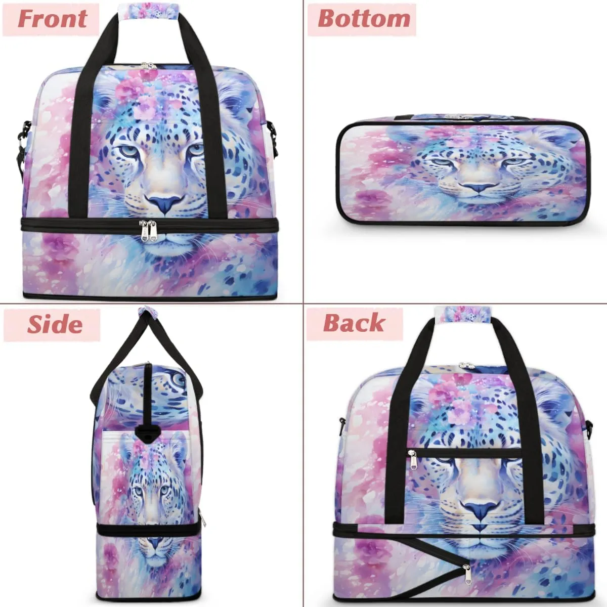 Animal Leopard Print Foldable Travel Duffel Bag Overnight Weekender Bag with Shoes Compartment Sports Gym Bag for Men Women