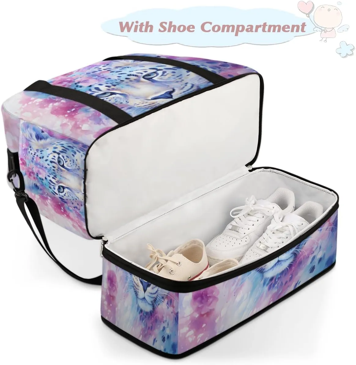 Animal Leopard Print Foldable Travel Duffel Bag Overnight Weekender Bag with Shoes Compartment Sports Gym Bag for Men Women