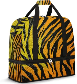 Animal Tiger Skin Foldable Travel Duffel Bag Overnight Weekender Bag with Shoes Compartment Sports Gym Bag for Men Women