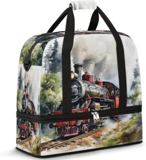 Antique Northern Express Train Foldable Travel Duffel Bag Overnight Weekender Bag with Shoes Compartment Sports Gym Bag for Men Women