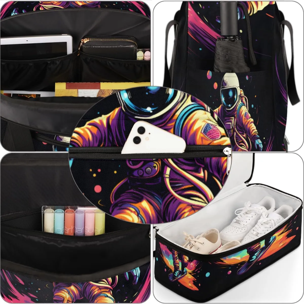 Astronaut Starry Sky Foldable Travel Duffel Bag Overnight Weekender Bag with Shoes Compartment Sports Gym Bag for Men Women