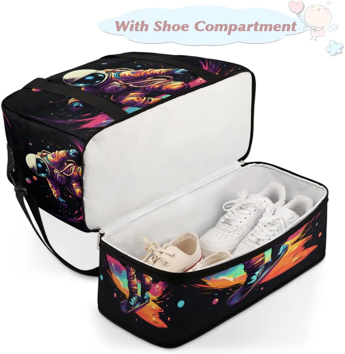 Astronaut Starry Sky Foldable Travel Duffel Bag Overnight Weekender Bag with Shoes Compartment Sports Gym Bag for Men Women
