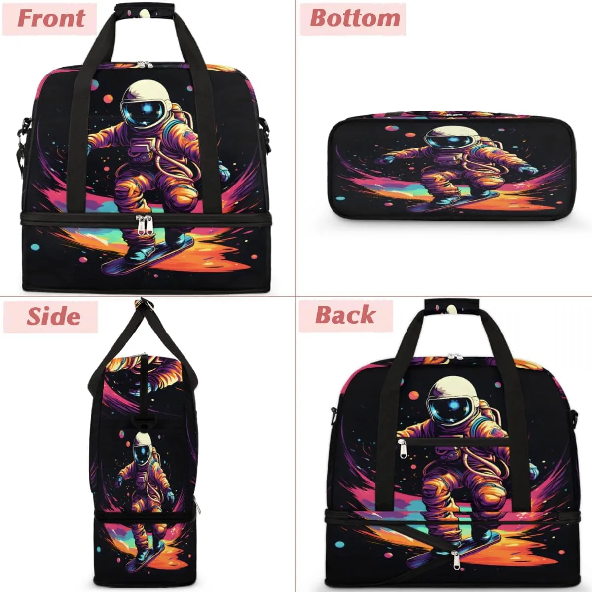 Astronaut Starry Sky Foldable Travel Duffel Bag Overnight Weekender Bag with Shoes Compartment Sports Gym Bag for Men Women
