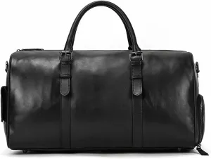 AVLUZ Leather Duffel Bags with Shoes Compartment, Leather Travel Overnight Weekend Bags Sports Gym Duffel for Men Women