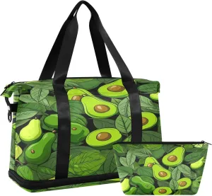 Avocado Pattern Gym Bag for Men Women with Shoes Compartment & Wet Pocket Sport Travel Duffel Bag Waterproof Weekender Overnight Bag