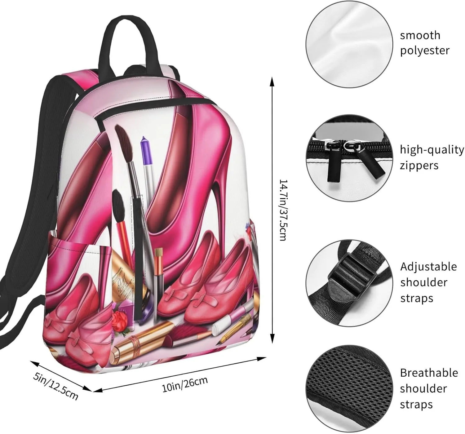 Backpack Soccer Sports Ball Travel Casual Laptop Backpack Adjustable Hiking Daypack for Men Women, Shoes and Makeup, One Size