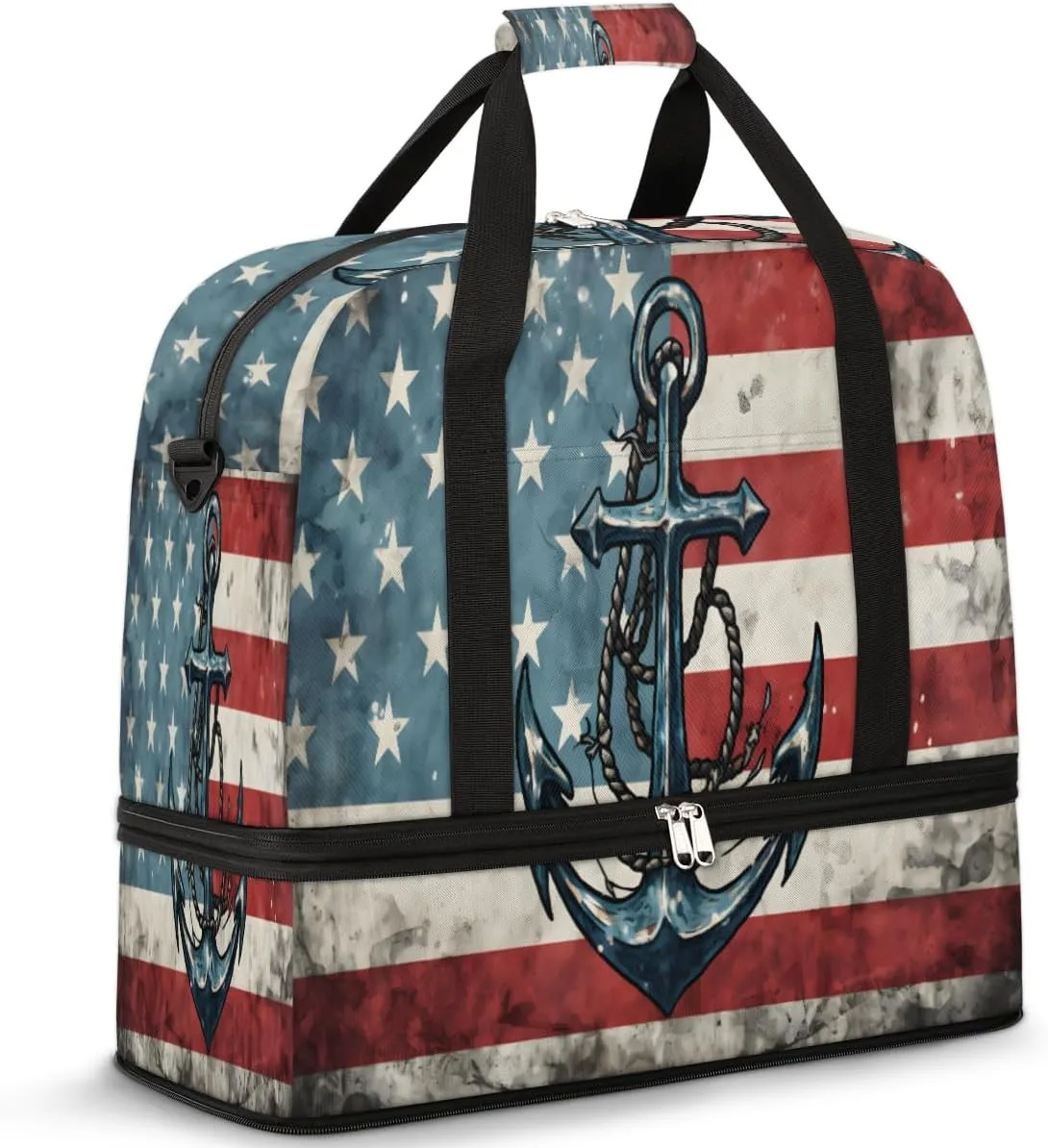 Beach Anchor Foldable Travel Duffel Bag Overnight Weekender Bag with Shoes Compartment Sports Gym Bag for Men Women