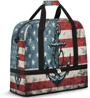 Beach Anchor Foldable Travel Duffel Bag Overnight Weekender Bag with Shoes Compartment Sports Gym Bag for Men Women