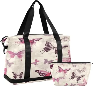 Beautiful Butterfly Sports Gym Bag,Travel Duffel bag with Wet Pocket & Shoes Compartment Lightweight Waterproof Overnight Bag for Men Women