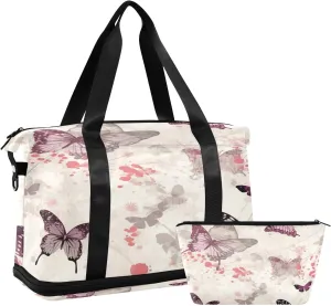 Beautiful Butterfly Sports Gym Bag,Travel Duffel bag with Wet Pocket & Shoes Compartment Lightweight Waterproof Overnight Bag for Men Women