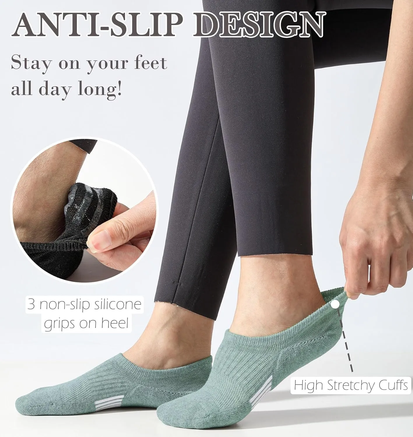 Bevigorio No Show Socks - Womens Athletic Non Slip Cushioned Low Cut Socks - Invisible Footies - 6 Pairs