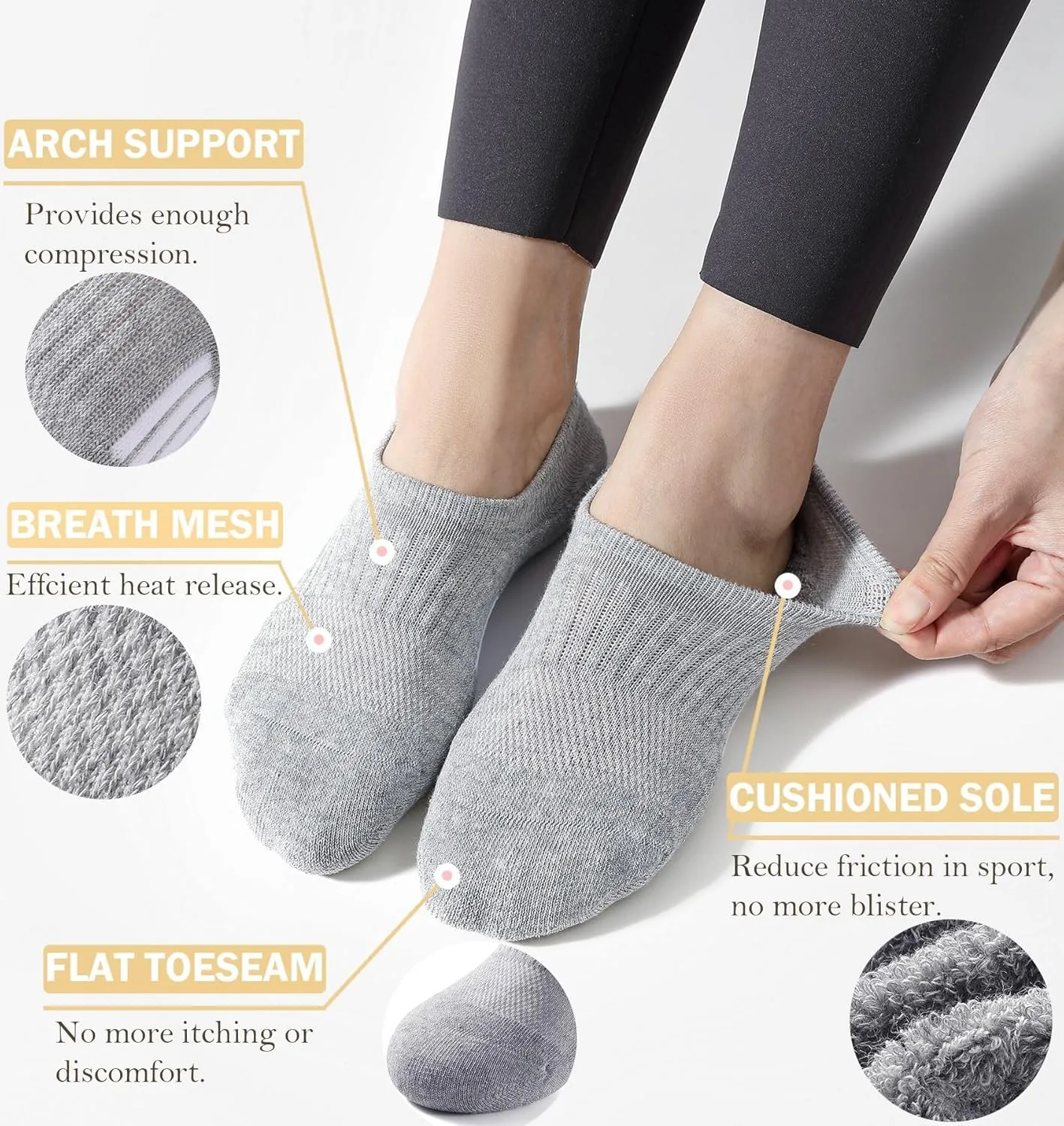 Bevigorio No Show Socks - Womens Athletic Non Slip Cushioned Low Cut Socks - Invisible Footies - 6 Pairs