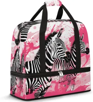 Black White Zebra Print Foldable Travel Duffel Bag Overnight Weekender Bag with Shoes Compartment Sports Gym Bag for Men Women