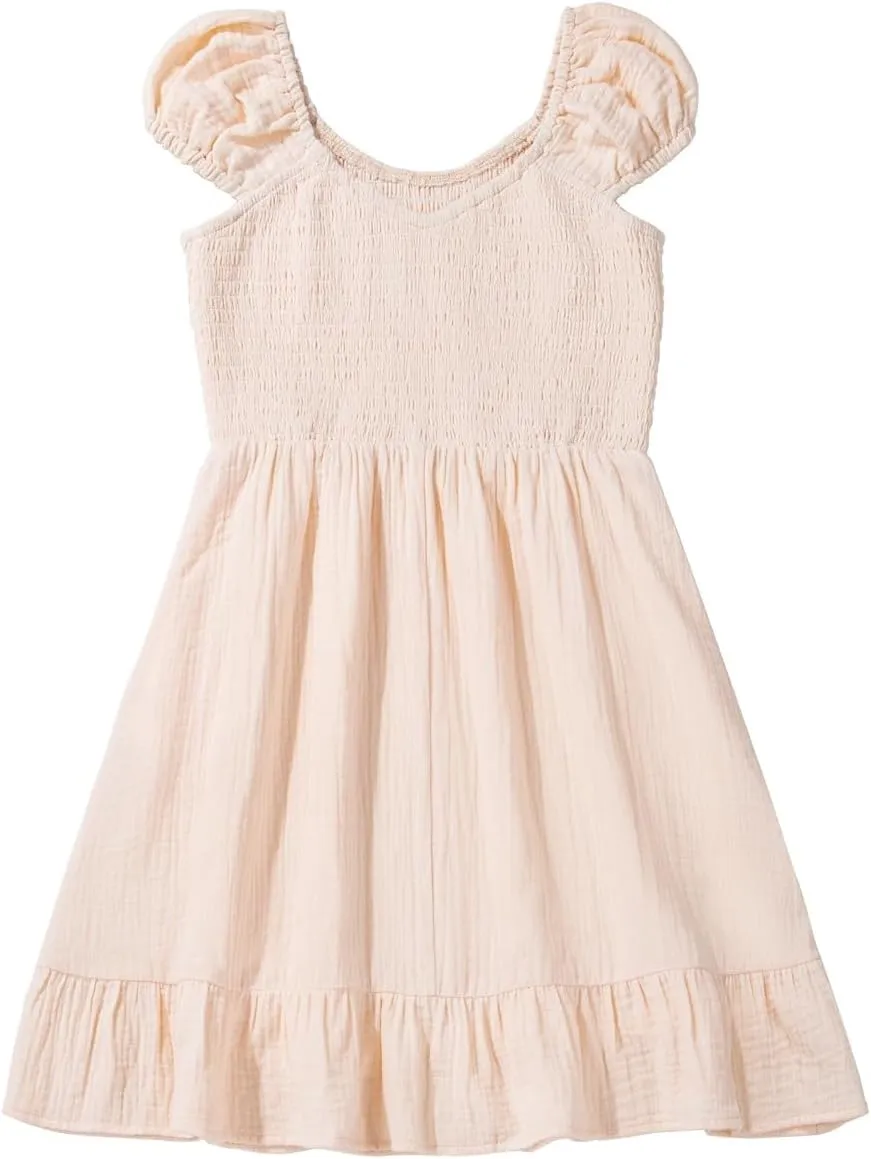 blibean Teen Girls Cotton Dress Smocked Sundress with Pocket 6-15 Years