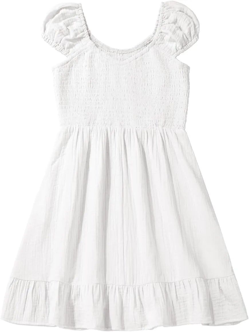 blibean Teen Girls Cotton Dress Smocked Sundress with Pocket 6-15 Years