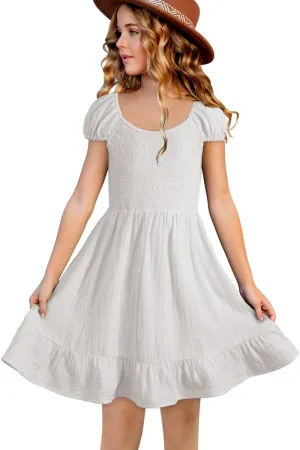 blibean Teen Girls Cotton Dress Smocked Sundress with Pocket 6-15 Years