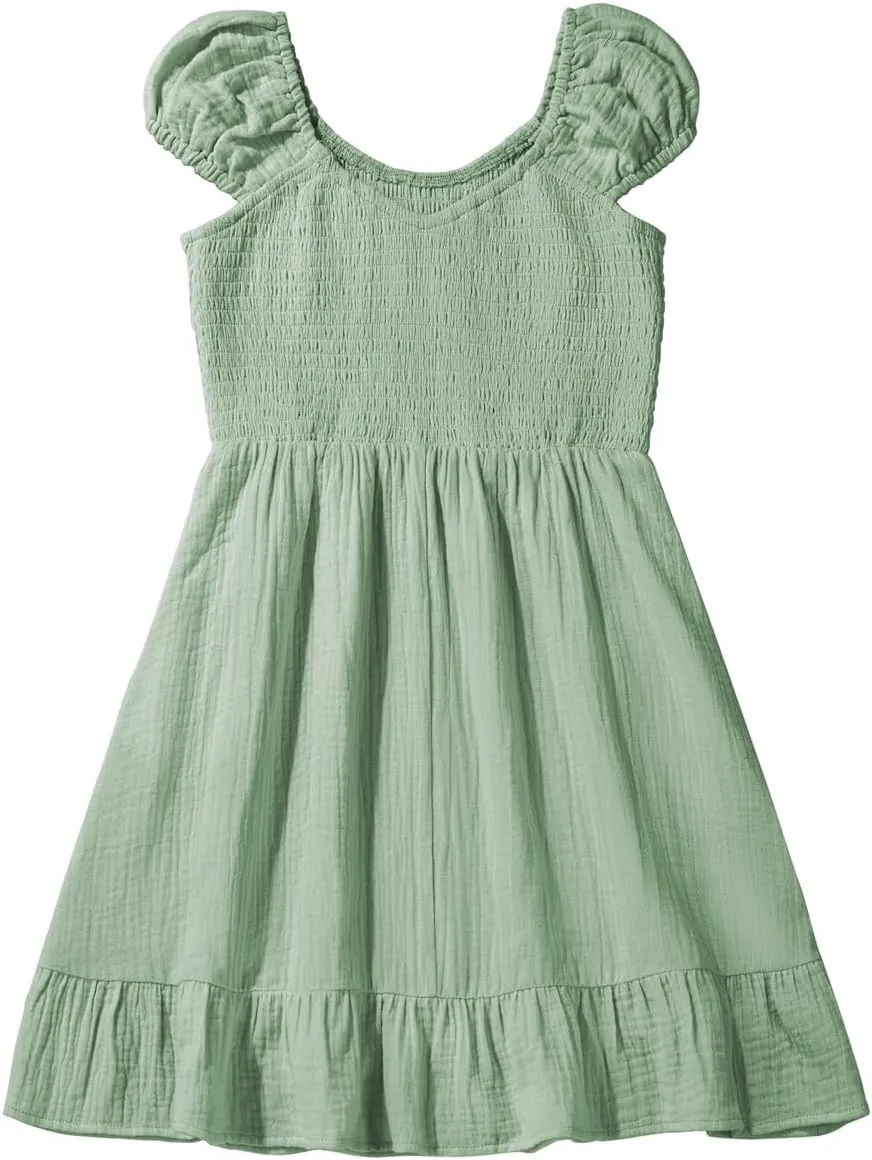 blibean Teen Girls Cotton Dress Smocked Sundress with Pocket 6-15 Years
