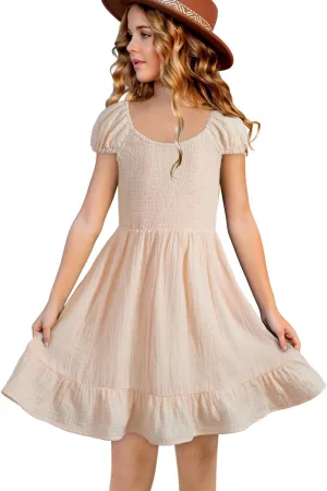 blibean Teen Girls Cotton Dress Smocked Sundress with Pocket 6-15 Years