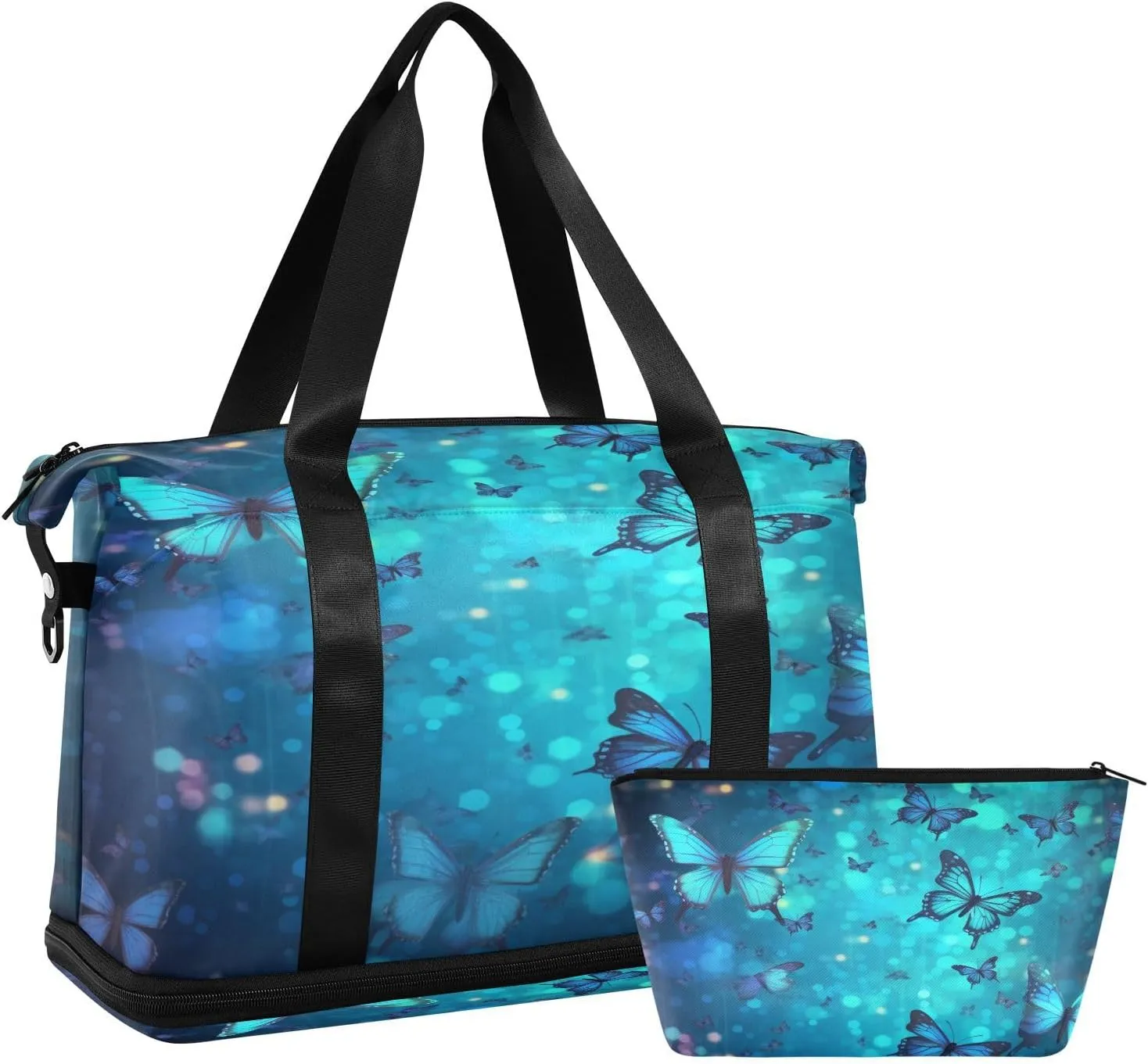 Blue Butterflies Gym Bag for Men Women with Shoes Compartment & Wet Pocket Sport Travel Duffel Bag Waterproof Weekender Overnight Bag