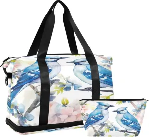 Blue Jays Gym Bag for Men Women with Shoes Compartment & Wet Pocket Sport Travel Duffel Bag Waterproof Weekender Overnight Bag