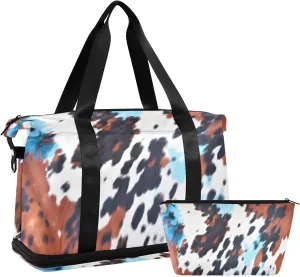 Blue Leopard Sports Gym Bag,Travel Duffel bag with Wet Pocket & Shoes Compartment Lightweight Waterproof Overnight Bag for Men Women