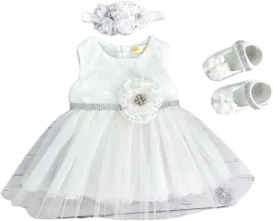 Bow Dream 3 Pcs Tulle Baby Flower Girl Dresses Headband Shoes Wedding Birthday Party Pageant Formal Tutu Gown