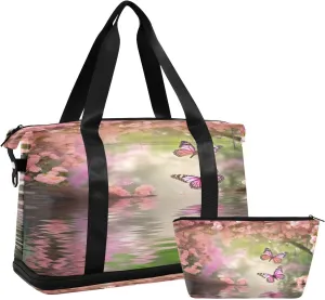 Butterflies Blossom Sports Gym Bag,Travel Duffel bag with Wet Pocket & Shoes Compartment Lightweight Waterproof Overnight Bag for Men Women