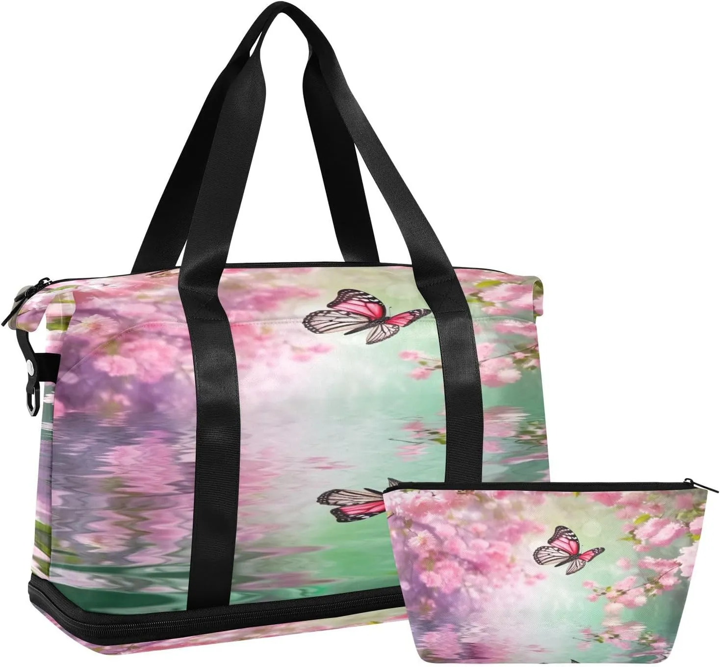 Butterflies Blossom Sports Gym Bag,Travel Duffel bag with Wet Pocket & Shoes Compartment Lightweight Waterproof Overnight Bag for Men Women