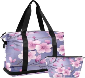 Cherry Blossom Gym Bag for Men Women with Shoes Compartment & Wet Pocket Sport Travel Duffel Bag Waterproof Weekender Overnight Bag