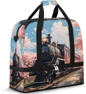Classic Steam Train Foldable Travel Duffel Bag Overnight Weekender Bag with Shoes Compartment Sports Gym Bag for Men Women
