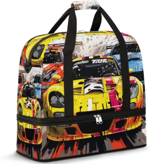 Classic Vintage Sports Car Foldable Travel Duffel Bag Overnight Weekender Bag with Shoes Compartment Sports Gym Bag for Men Women