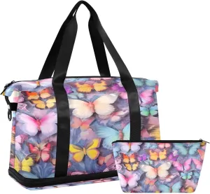 Colorful Butterflies Gym Bag for Men Women with Shoes Compartment & Wet Pocket Sport Travel Duffel Bag Waterproof Weekender Overnight Bag