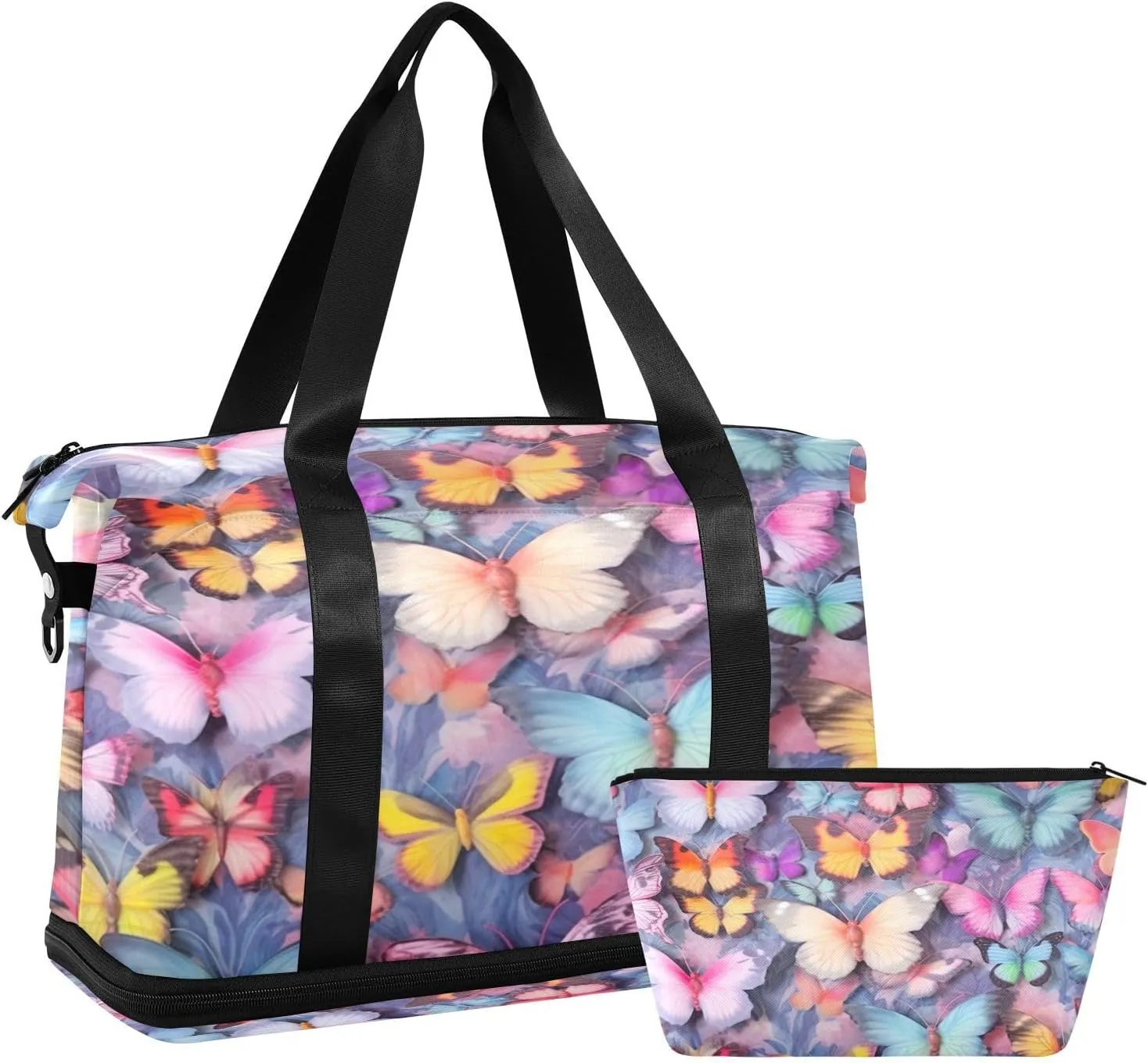 Colorful Butterflies Gym Bag for Men Women with Shoes Compartment & Wet Pocket Sport Travel Duffel Bag Waterproof Weekender Overnight Bag
