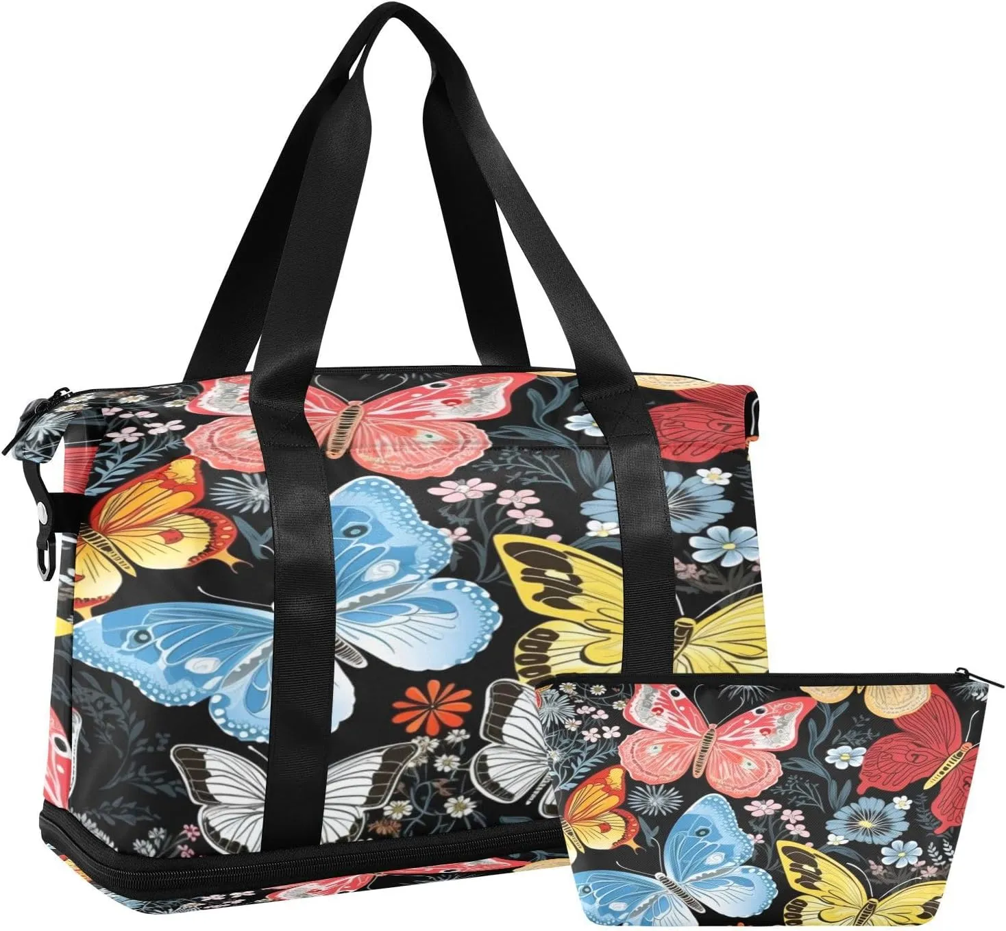 Colorful Butterfly Gym Bag for Men Women with Shoes Compartment & Wet Pocket Sport Travel Duffel Bag Waterproof Weekender Overnight Bag