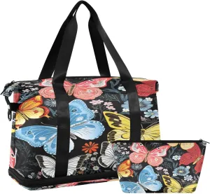 Colorful Butterfly Gym Bag for Men Women with Shoes Compartment & Wet Pocket Sport Travel Duffel Bag Waterproof Weekender Overnight Bag