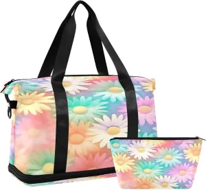 Colorful Daisies Gym Bag for Men Women with Shoes Compartment & Wet Pocket Sport Travel Duffel Bag Waterproof Weekender Overnight Bag