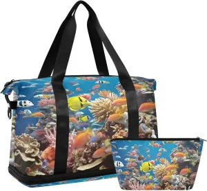 Colorful Fishes Gym Bag for Men Women with Shoes Compartment & Wet Pocket Sport Travel Duffel Bag Waterproof Weekender Overnight Bag